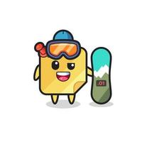 Illustration of sticky notes character with snowboarding style vector