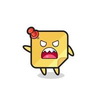 cute sticky notes cartoon in a very angry pose vector
