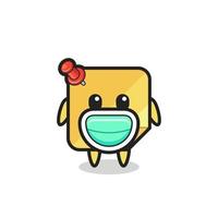 cute sticky notes cartoon wearing a mask vector