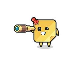 cute sticky notes character is holding an old telescope vector