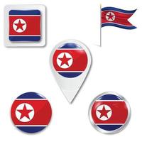 Set of icons of the national flag of North Korea vector