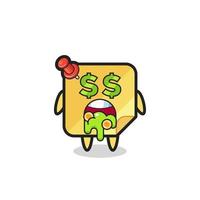 sticky notes character with an expression of crazy about money vector