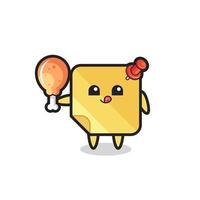 sticky notes cute mascot is eating a fried chicken vector