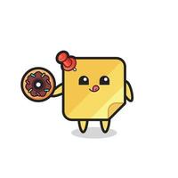 illustration of an sticky notes character eating a doughnut vector