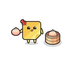 cute sticky notes character eating steamed buns vector
