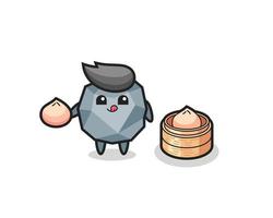 cute stone character eating steamed buns vector