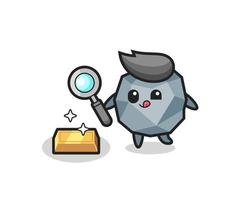 stone character is checking the authenticity of the gold bullion vector