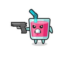 the cute strawberry juice character shoot with a gun vector