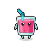 cute strawberry juice character with suspicious expression vector