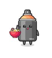 cute spray paint character eating noodles vector