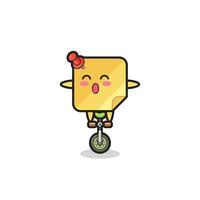 The cute sticky notes character is riding a circus bike vector