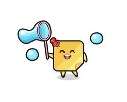 happy sticky notes cartoon playing soap bubble vector