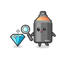 spray paint mascot is checking the authenticity of a diamond vector