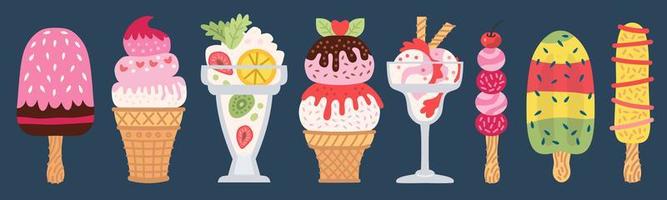 conjunto de diferentes tipos de helados. vector