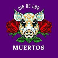 cabeza de cerdo decorativa día de los muertos ilustración de méxico vector