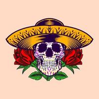 cabeza de calavera decorativa sombrero mexicano día de muertos ilustración de méxico vector