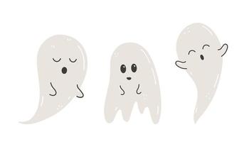 Set of cute ghosts isolated on white. Funny scary characters vector