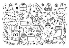 Set of Christmas design elements in doodle style vector