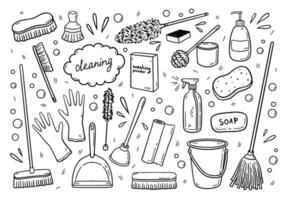 Doodle set of various items for cleaning