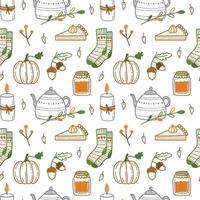 Cute seamless pattern with autumn elements in doodle style vector
