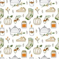 Cute seamless pattern with autumn elements in doodle style vector