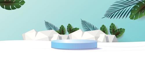 3d geometric podium mockup tropical netural concept showcase blue vector