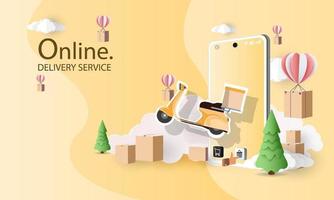 Online delivery service home office  Warehouse,cartoon paper vector