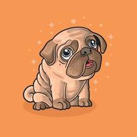 cute little pug illustration grunge style vector
