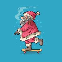 lindo, santa, con, patineta, ilustración, estilo grunge vector