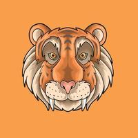 lindo, tigre, cabeza, ilustración, grunge, estilo vector