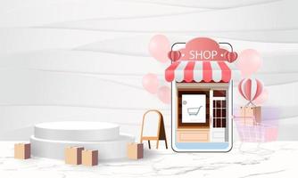 Online delivery Warehouse,cartoon paper art on mobile shopping online vector