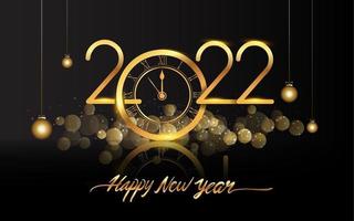 Happy New Year 2022 - New Year Shining background with gold clock vector