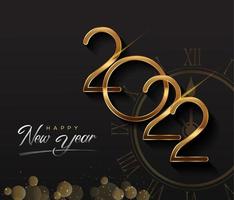 Happy New Year 2022 - New Year Shining background with gold clock vector