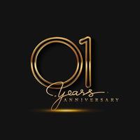 1 Year Anniversary Logo Golden Colored isolated on black background vector