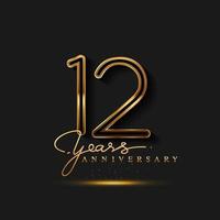 12 Years Anniversary Logo Golden Colored isolated on black background vector