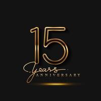 Logotipo de aniversario de 15 años de color dorado aislado sobre fondo negro vector