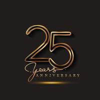 Logotipo de aniversario de 25 años de color dorado aislado sobre fondo negro vector