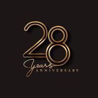 Logotipo de aniversario de 28 años de color dorado aislado sobre fondo negro vector