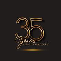 Logotipo de aniversario de 35 años de color dorado aislado sobre fondo negro vector