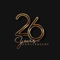 Logotipo de aniversario de 26 años de color dorado aislado sobre fondo negro vector