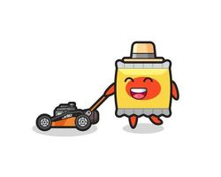 illustration of the snack character using lawn mower vector