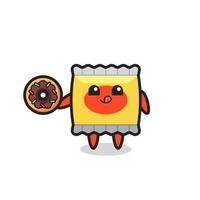 illustration of an snack character eating a doughnut vector