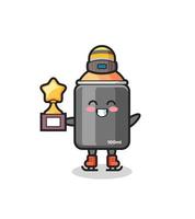 spray paint cartoon as an ice skating player hold winner trophy vector