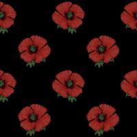 Seamless Pattern with Cross Stitch Red Poppies vector