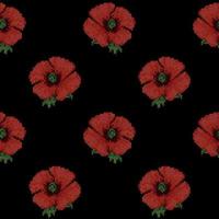 Seamless Pattern with Cross Stitch Red Poppies vector