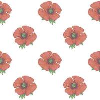 Seamless Pattern with Cross Stitch Red Poppies vector