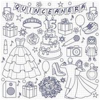 conjunto de doodle de quinceañera vector