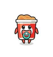 baby instant noodle cartoon character with pacifier vector