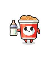 baby instant noodle cartoon character with milk bottle vector