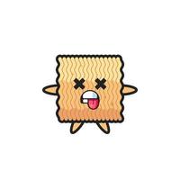 character of the cute raw instant noodle with dead pose vector